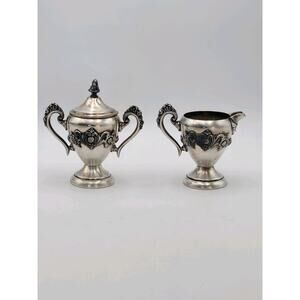 Meneses Orfebres Silver On Copper Creamer & Sugar Bowl With Lid 50's Vtg Unique